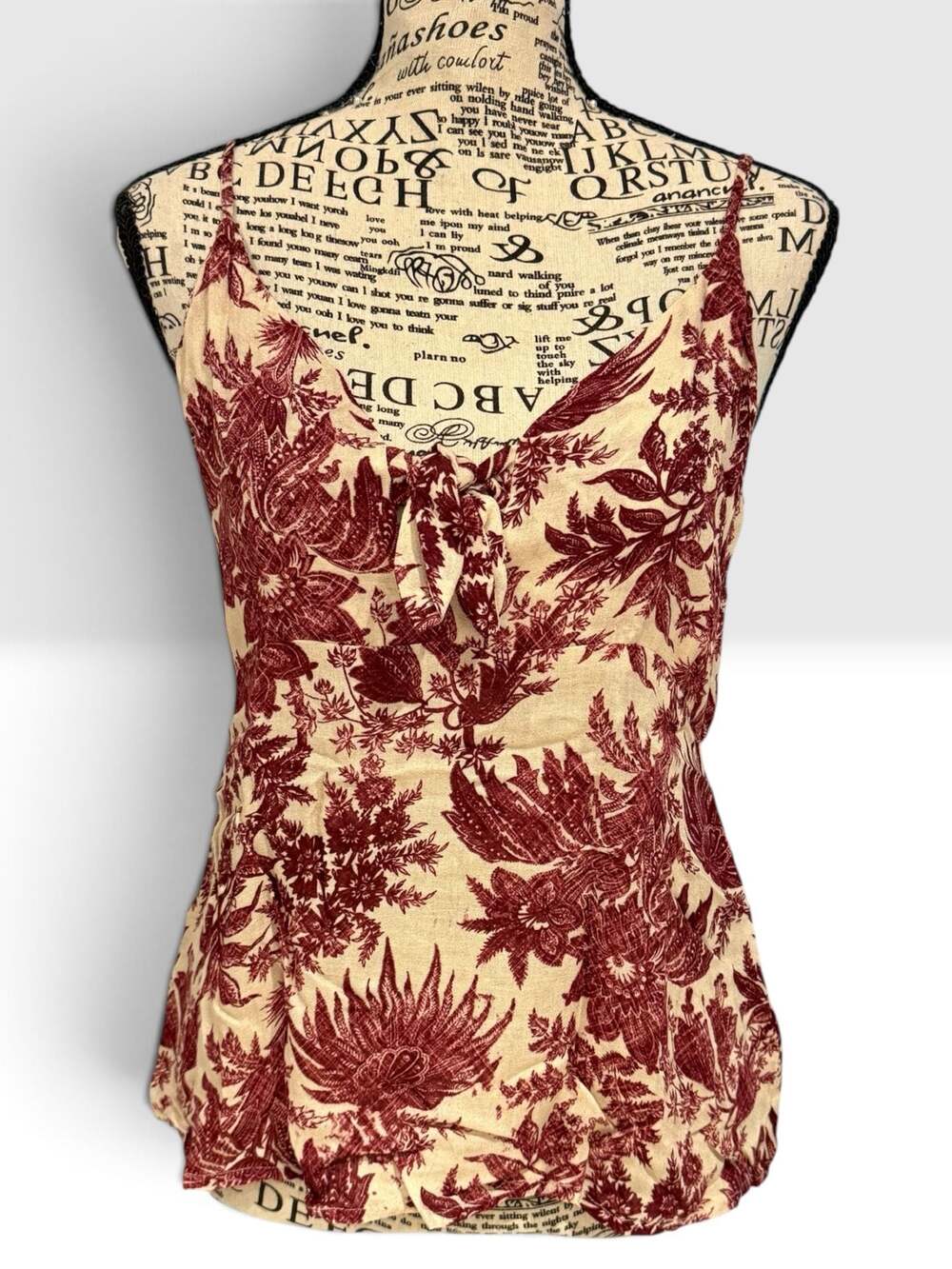 Chaser Vintage Tapestry Floral Cami Tank Top Burgundy Cream Size S NWT